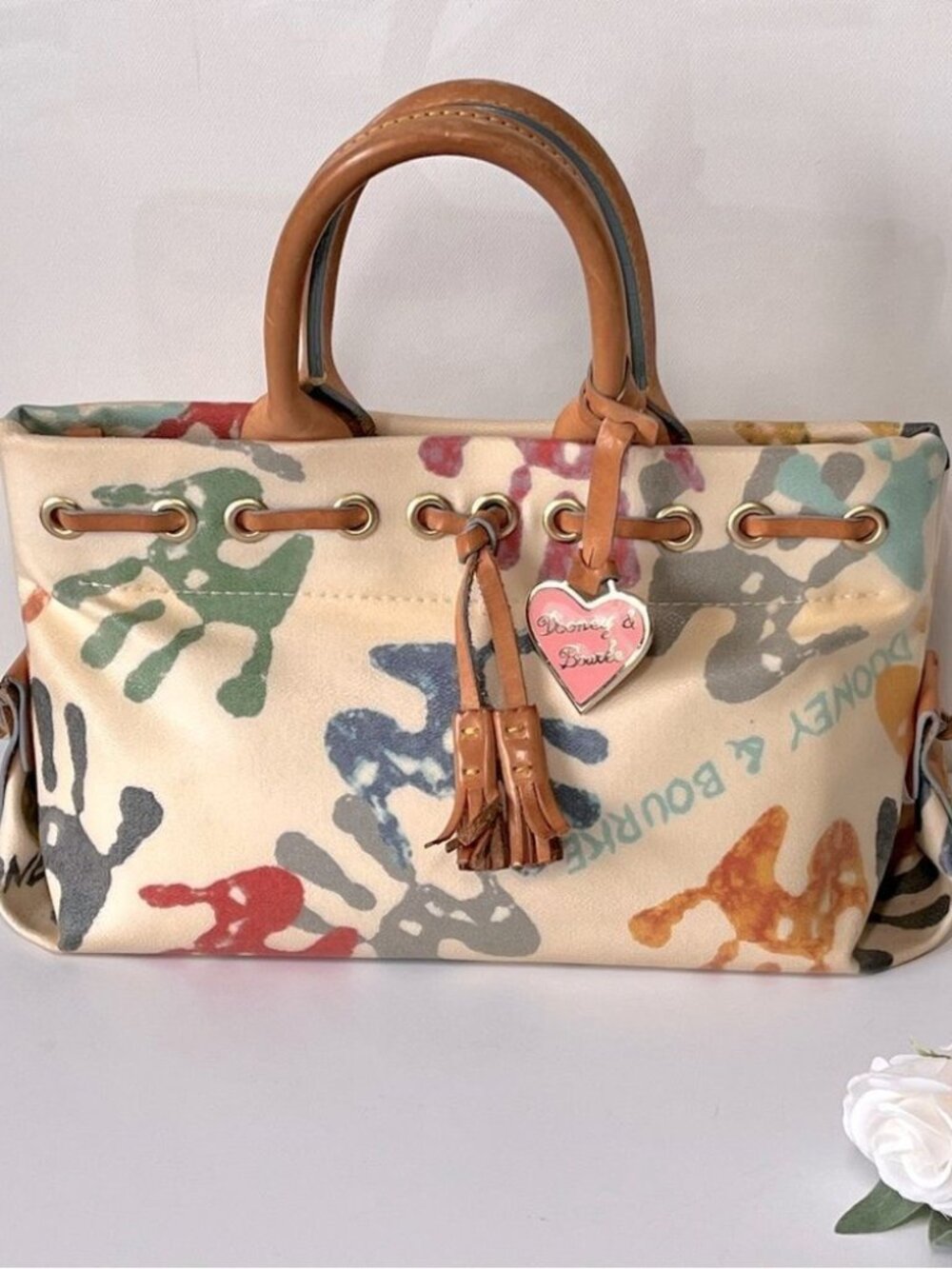 DOONEY & BOURKE Authentic Vintage Y2K Leather Baby Hands Print Tassel Bag